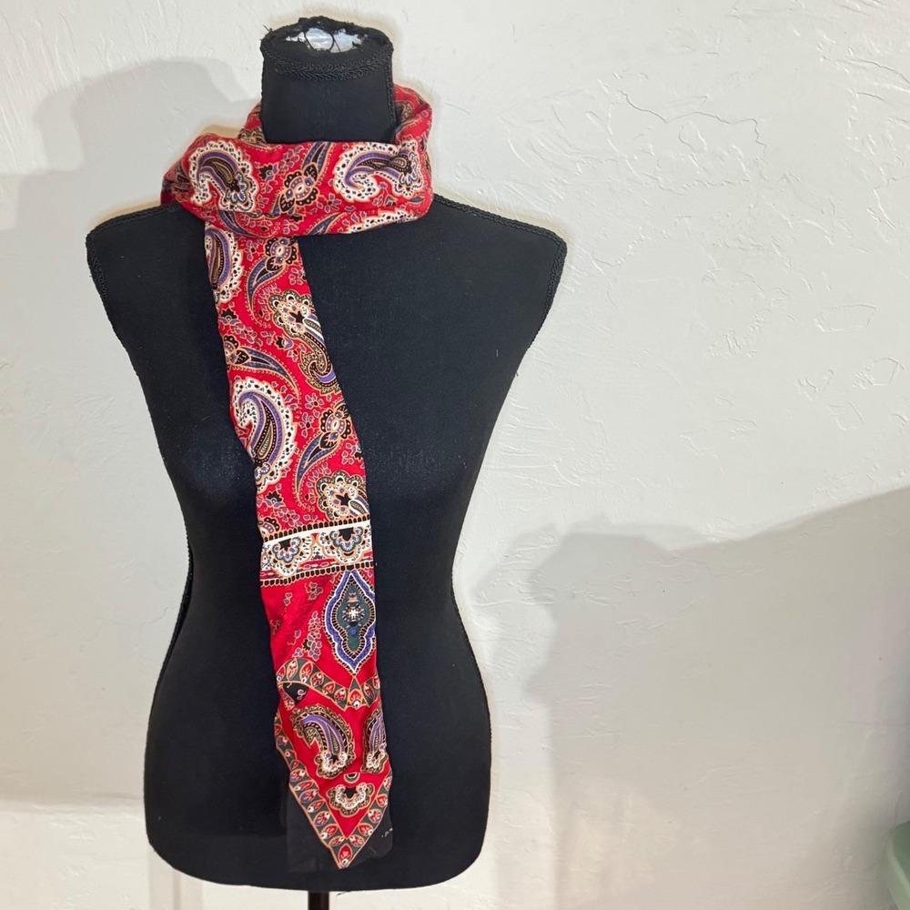 Donnybrook Vintage Red Paisley Rayon Scarf Bohemian Floral Print Made in Ukraine